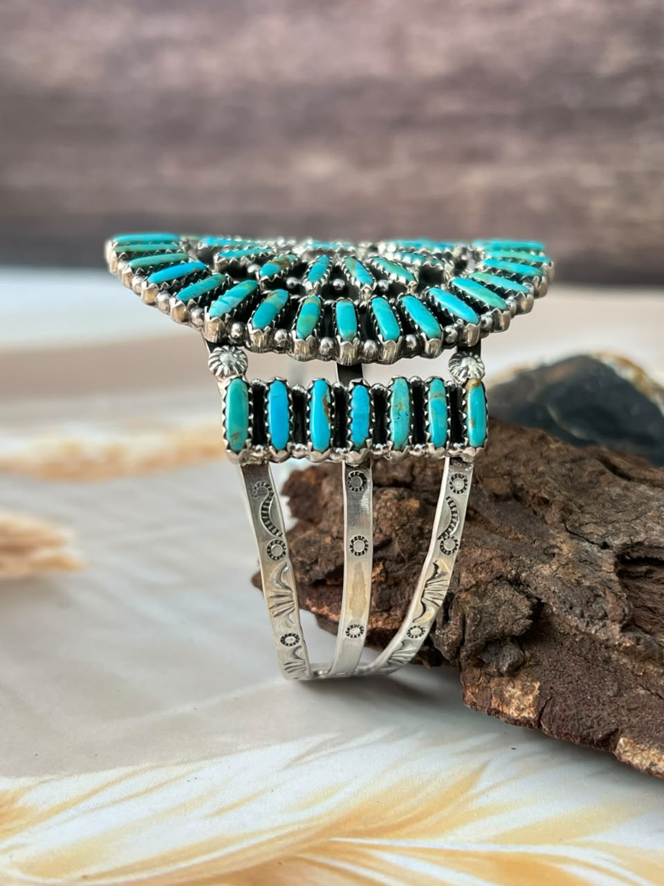 Handmade Sterling Silver Kingman Turquoise Cuff Bracelet Signed Nizhoni (8)