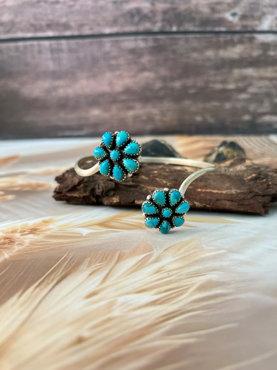 Handmade Sterling Silver Kingman Turquoise Arm Bracelets Signed Nizhoni (1)