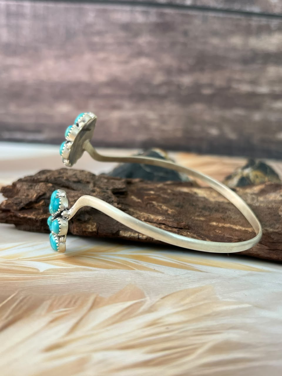 Handmade Sterling Silver Kingman Turquoise Arm Bracelets Signed Nizhoni (1)