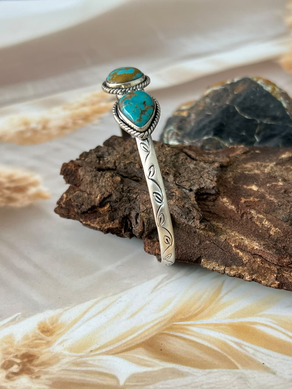Handmade Sterling Silver Santa Maria Turquoise Cuff Bracelet Signed Nizhoni