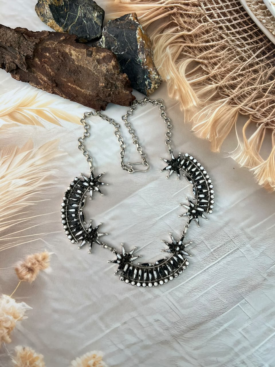 Handmade Sterling Silver White Buffalo Necklace Signed Nizhoni
