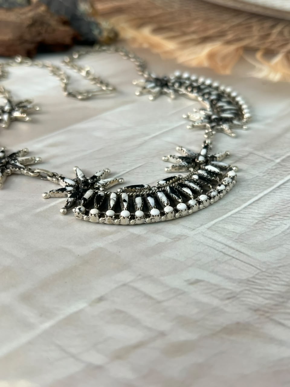 Handmade Sterling Silver White Buffalo Necklace Signed Nizhoni