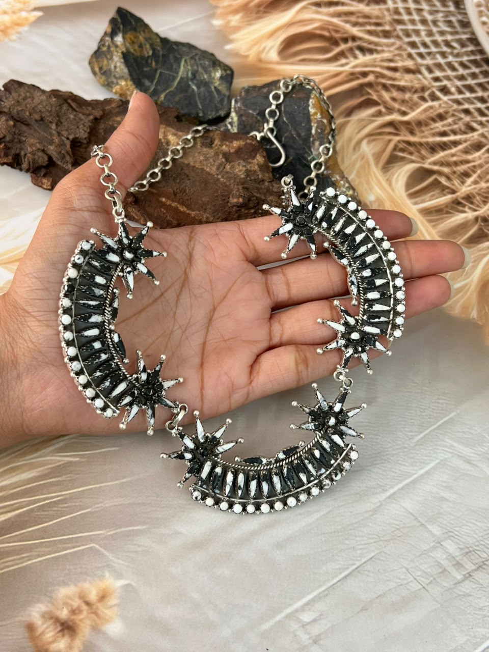 Handmade Sterling Silver White Buffalo Necklace Signed Nizhoni