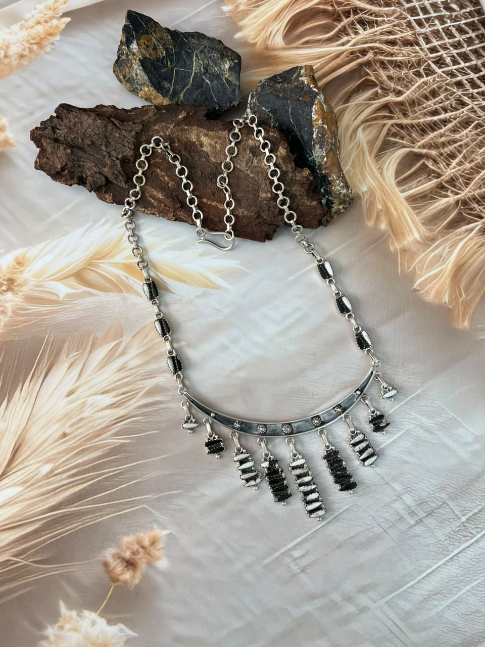 Handmade Sterling Silver White Buffalo Necklace Signed Nizhoni