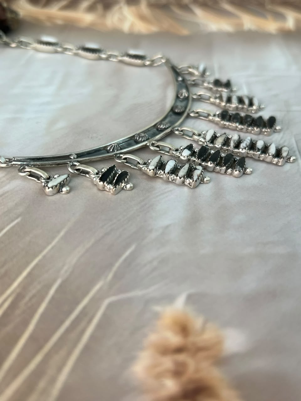 Handmade Sterling Silver White Buffalo Necklace Signed Nizhoni