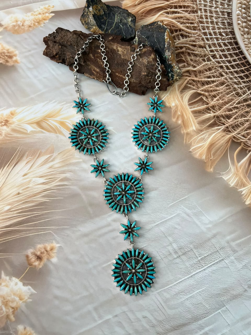 Handmade Sterling Silver Kingman Turquoise Necklace Signed Nizhoni