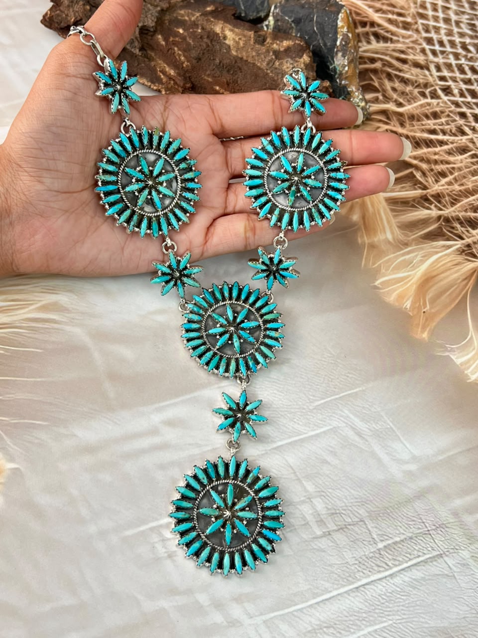 Handmade Sterling Silver Kingman Turquoise Necklace Signed Nizhoni
