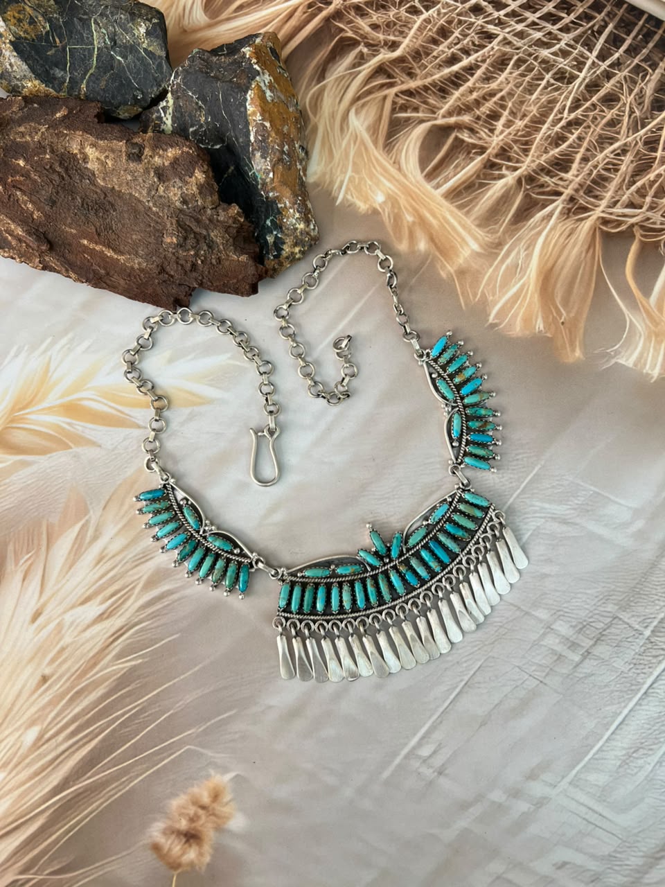 Handmade Sterling Silver Kingman Turquoise Necklace Signed Nizhoni