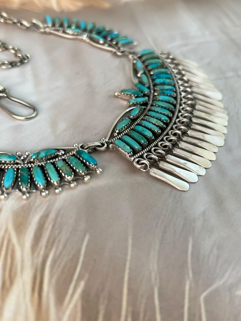 Handmade Sterling Silver Kingman Turquoise Necklace Signed Nizhoni