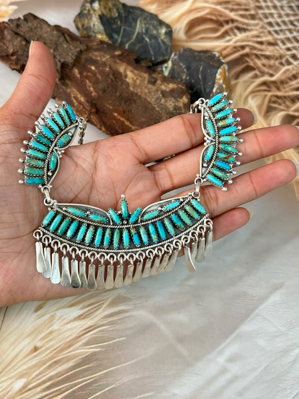 Handmade Sterling Silver Kingman Turquoise Necklace Signed Nizhoni