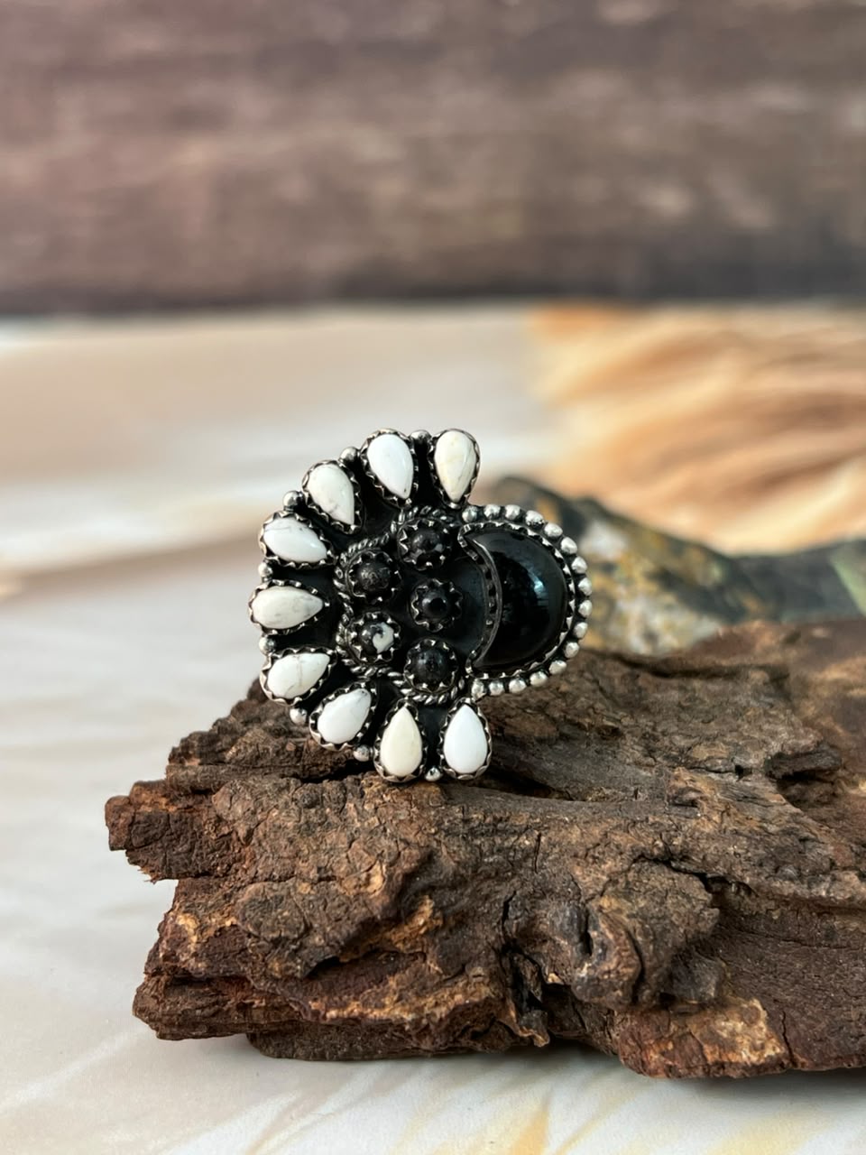 Handmade Sterling Silver White Buffalo Adjustable Ring Signed Nizhoni