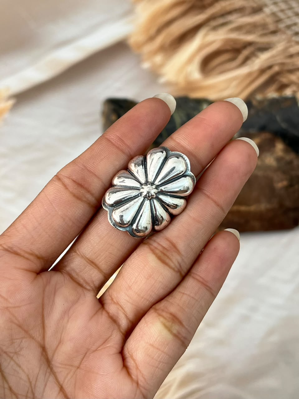 Handmade Sterling Silver Shiny Adjustable Flower Ring Leslies Fav