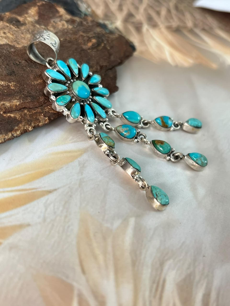 Handmade Sterling Silver Kingman Turquoise Pendant Signed Nizhoni