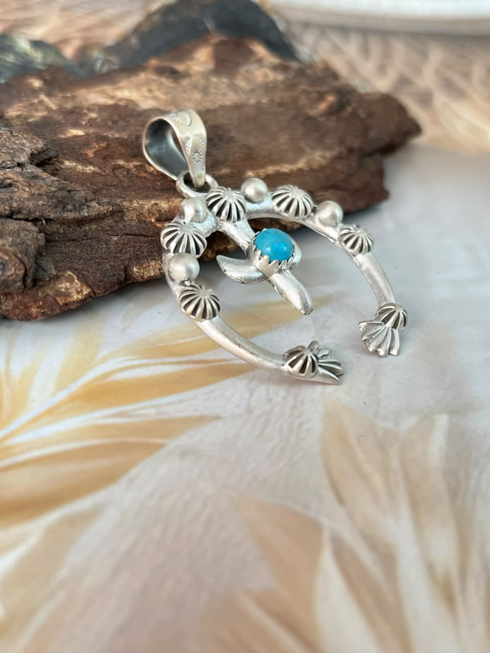 Handmade Sterling Silver Kingman Turquoise Naja Pendant Signed Nizhoni