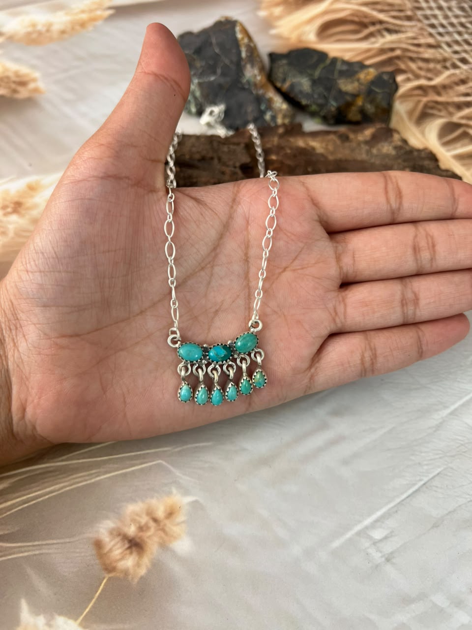Handmade Sterling Silver Kingman Turquoise Necklace Signed Nizhoni