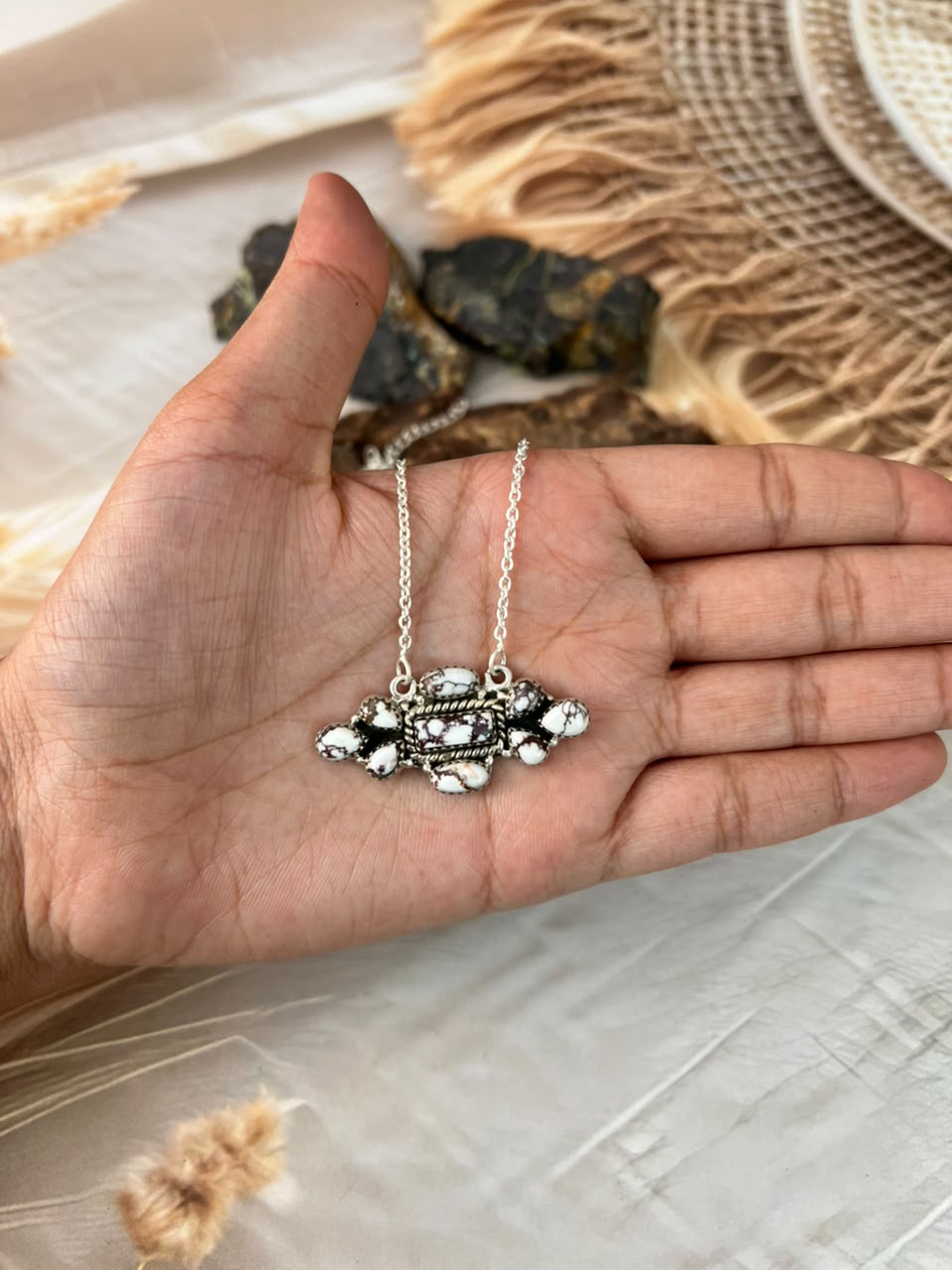 Handmade Sterling Silver Wildhorse Magnesite Necklace Signed Nizhoni