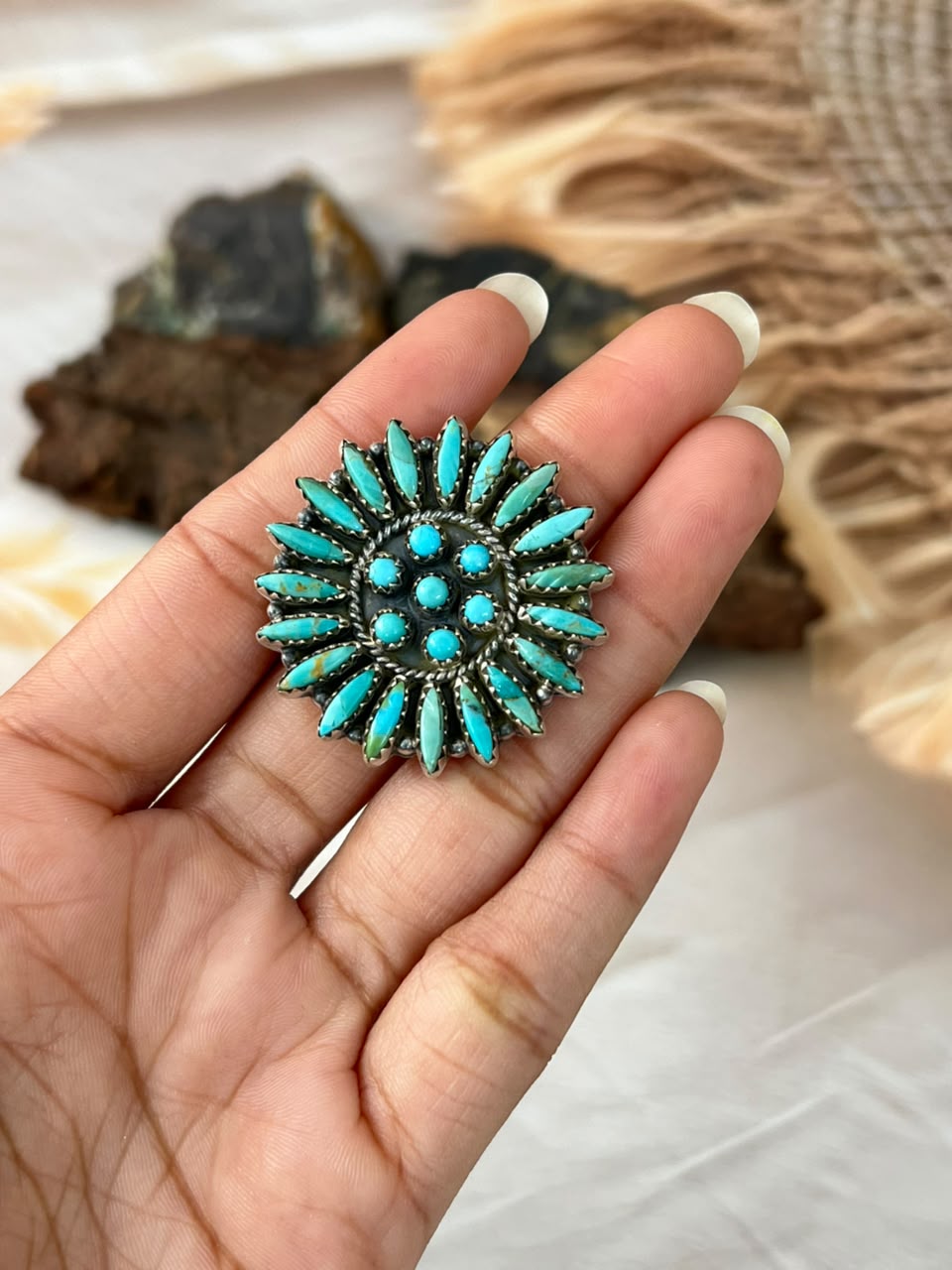 Handmade Sterling Silver Kingman Turquoise Adjustable Ring Signed Nizhoni