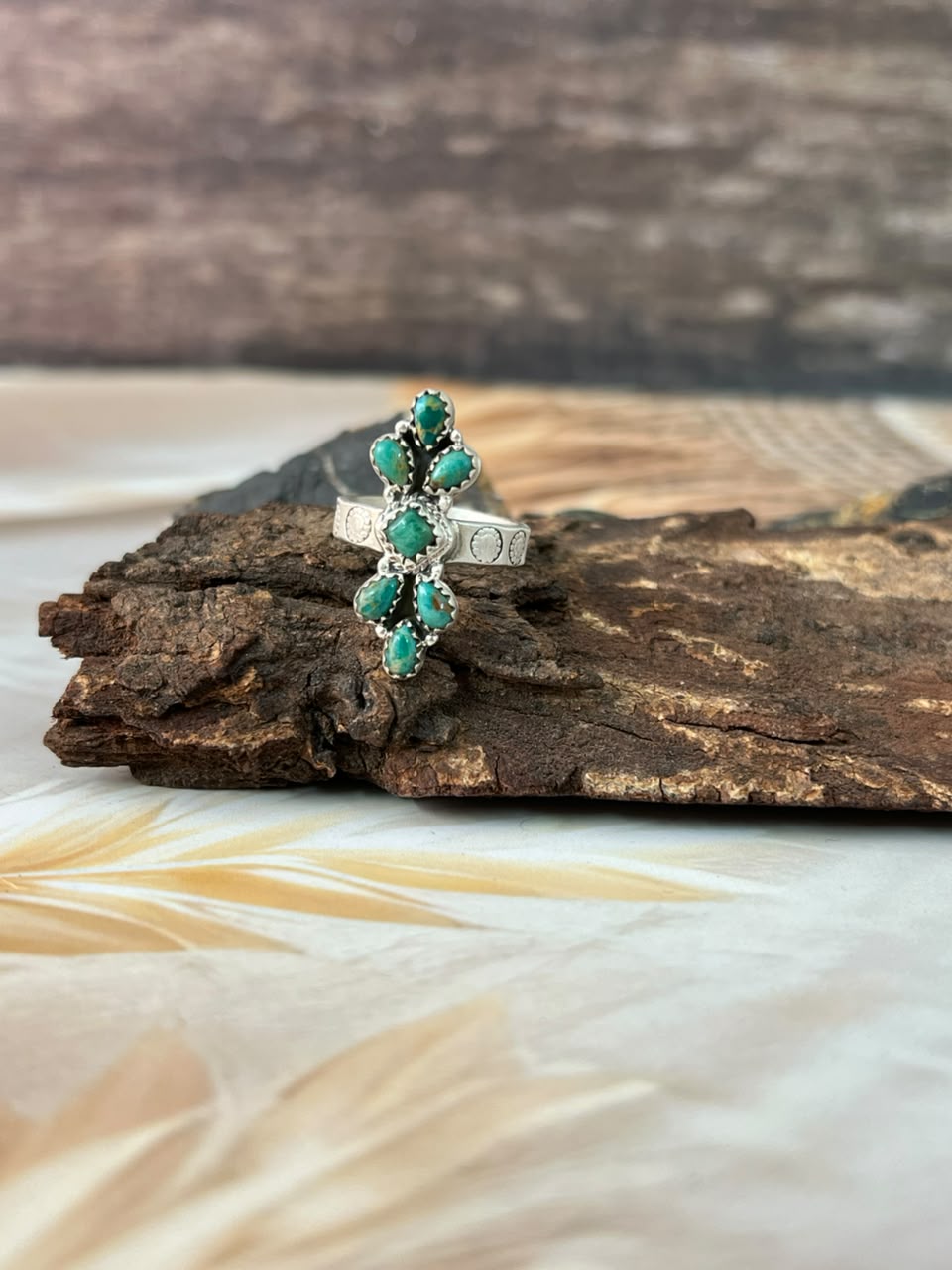 Handmade Sterling Silver Kingman Turquoise Adjustable Ring Signed Nizhoni