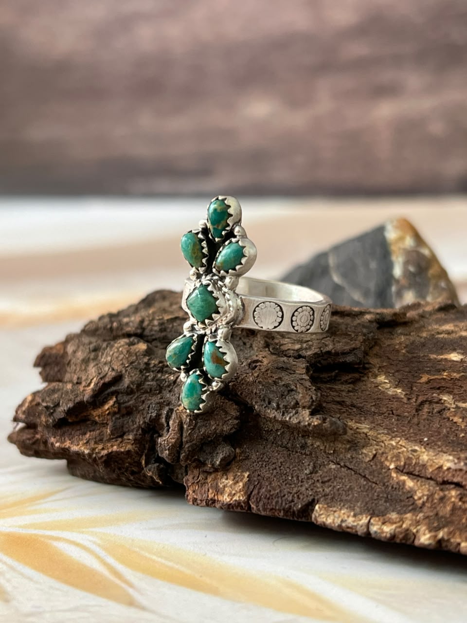 Handmade Sterling Silver Kingman Turquoise Adjustable Ring Signed Nizhoni