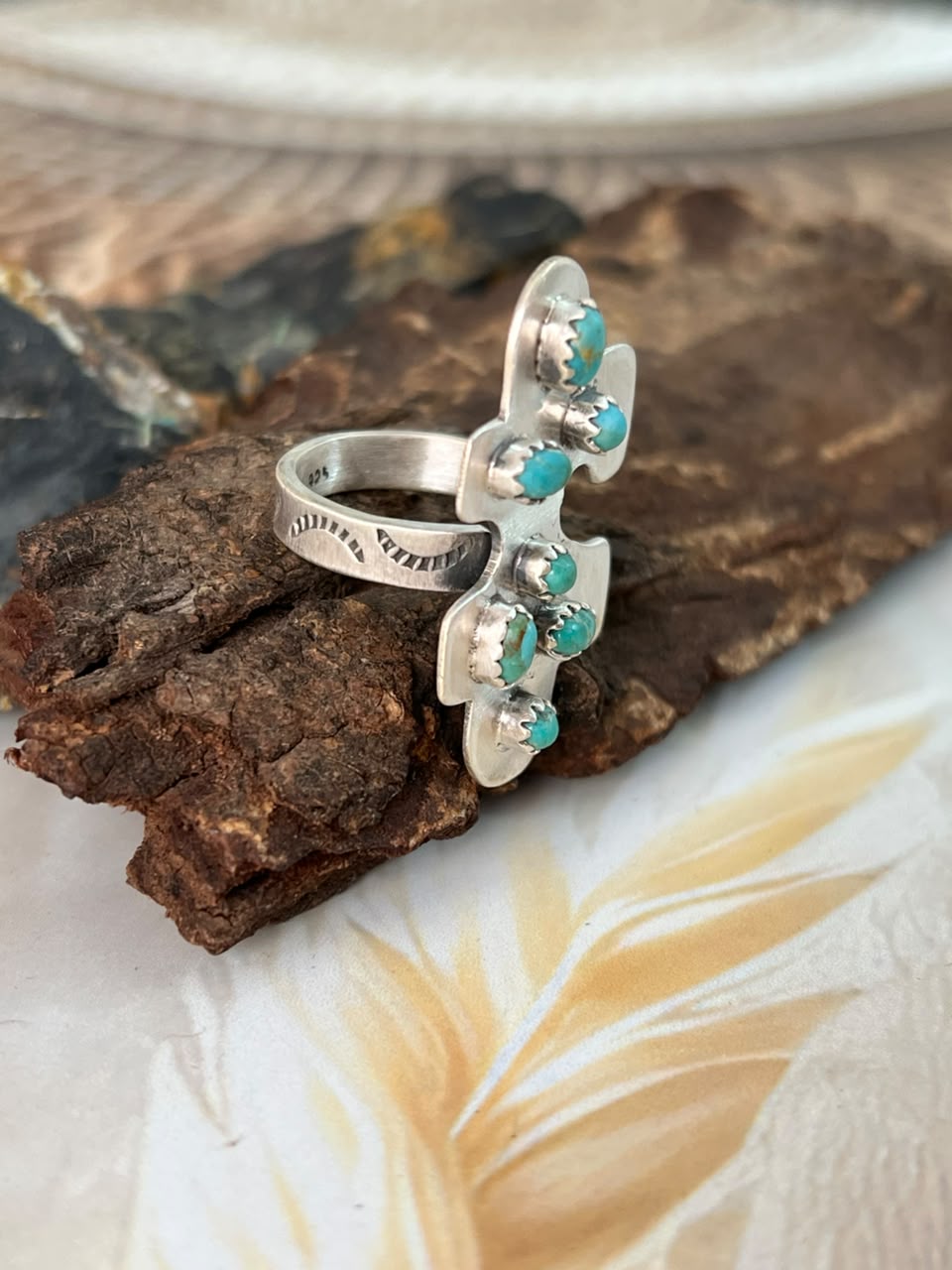 Handmade Sterling Silver Kingman Turquoise Adjustable Ring Signed Nizhoni