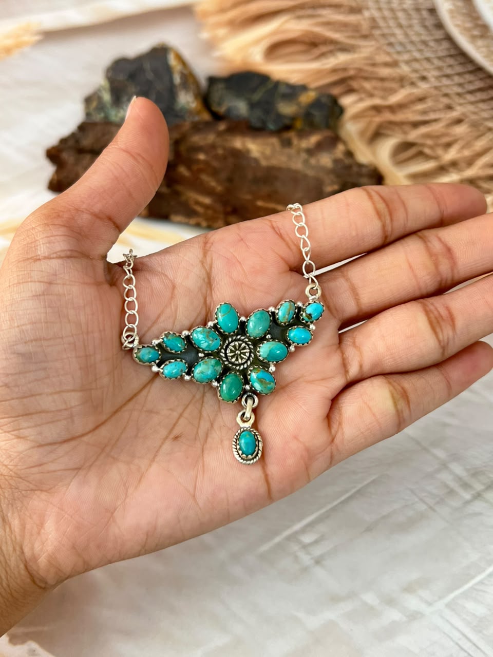 Handmade Sterling Silver Kingman Turquoise Necklace Signed Nizhoni