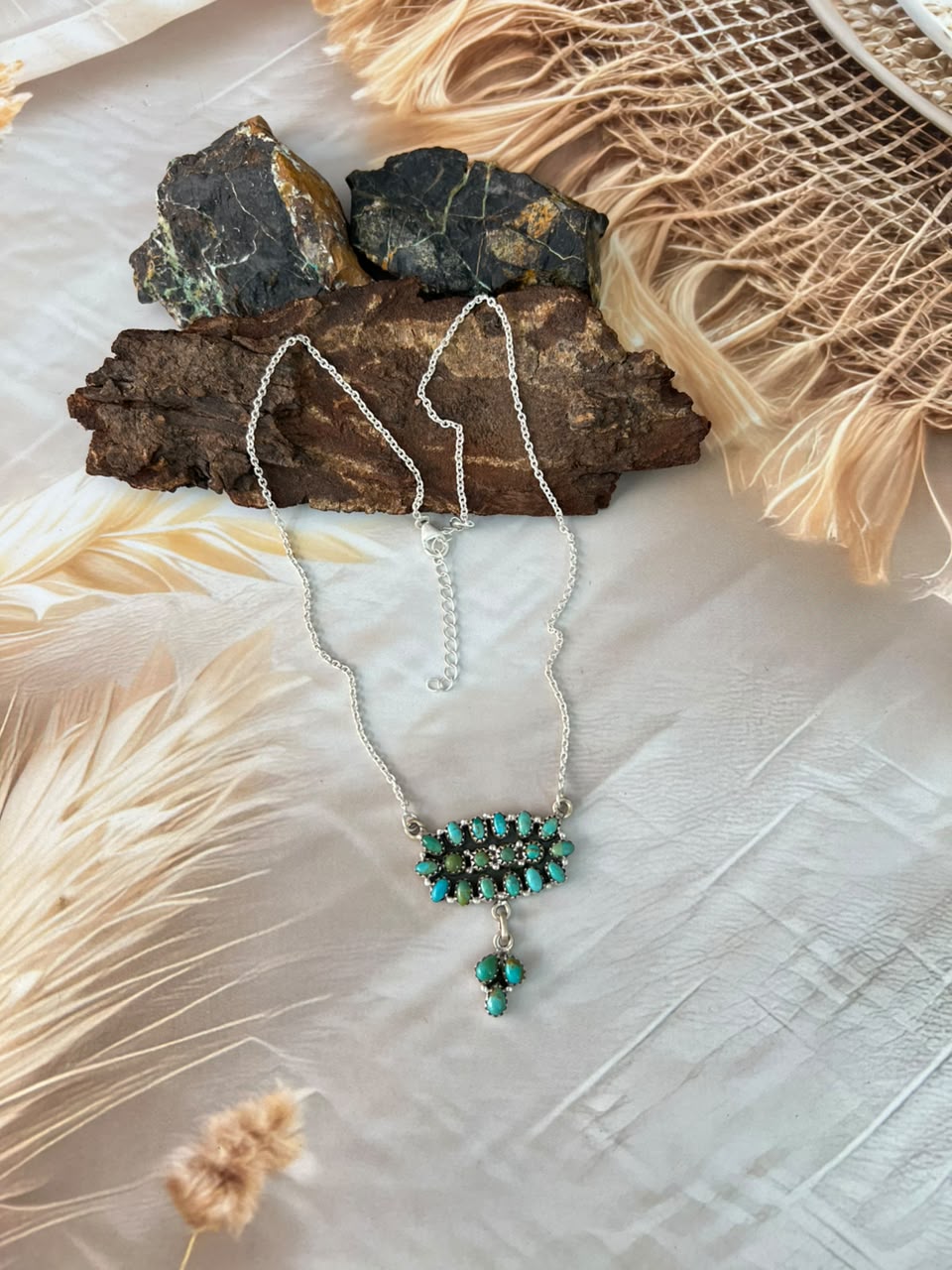 Handmade Sterling Silver Kingman Turquoise Necklace Signed Nizhoni