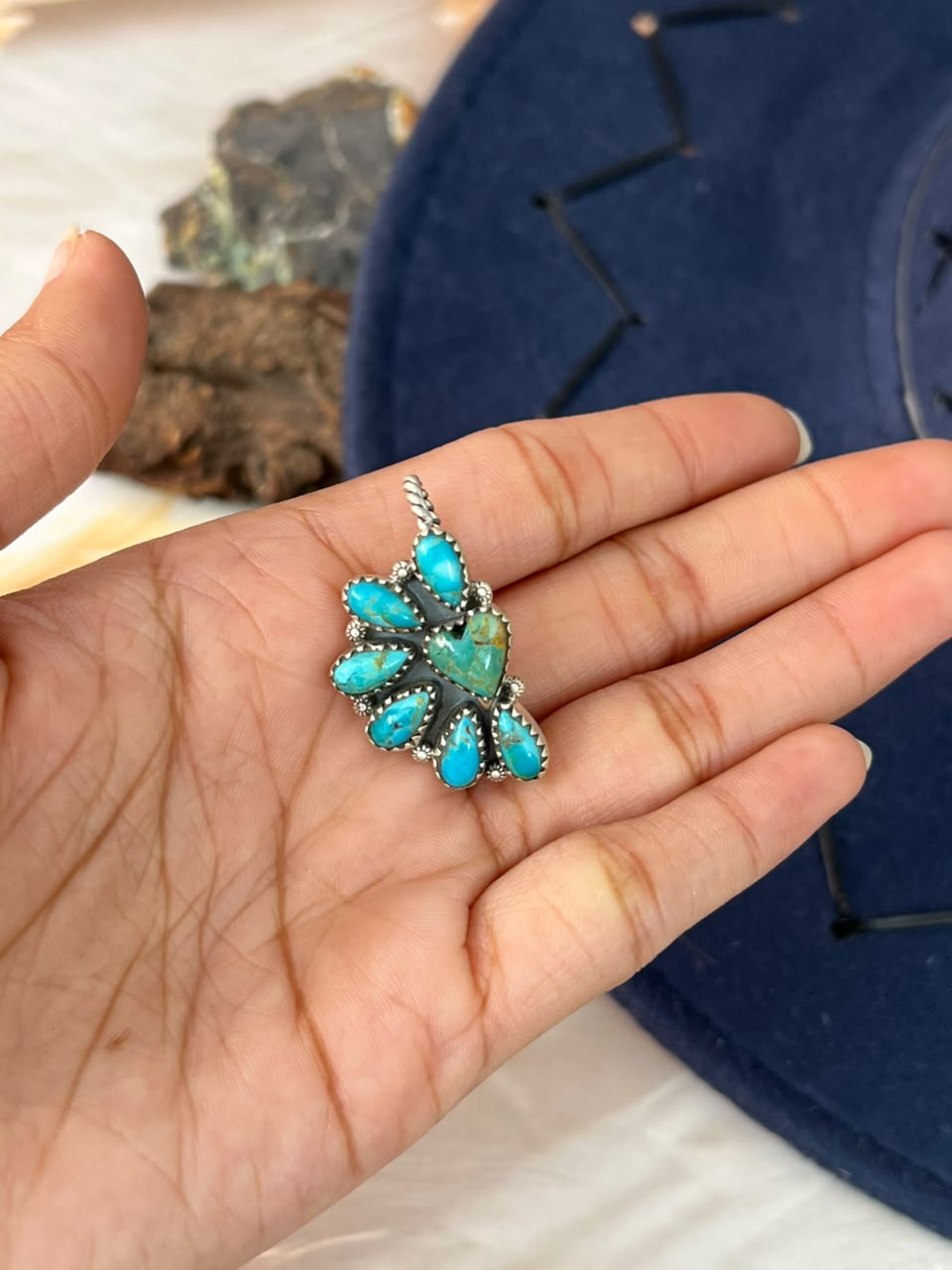 Handmade Sterling Silver Kingman Turquoise Hat Pin Signed Nizhoni