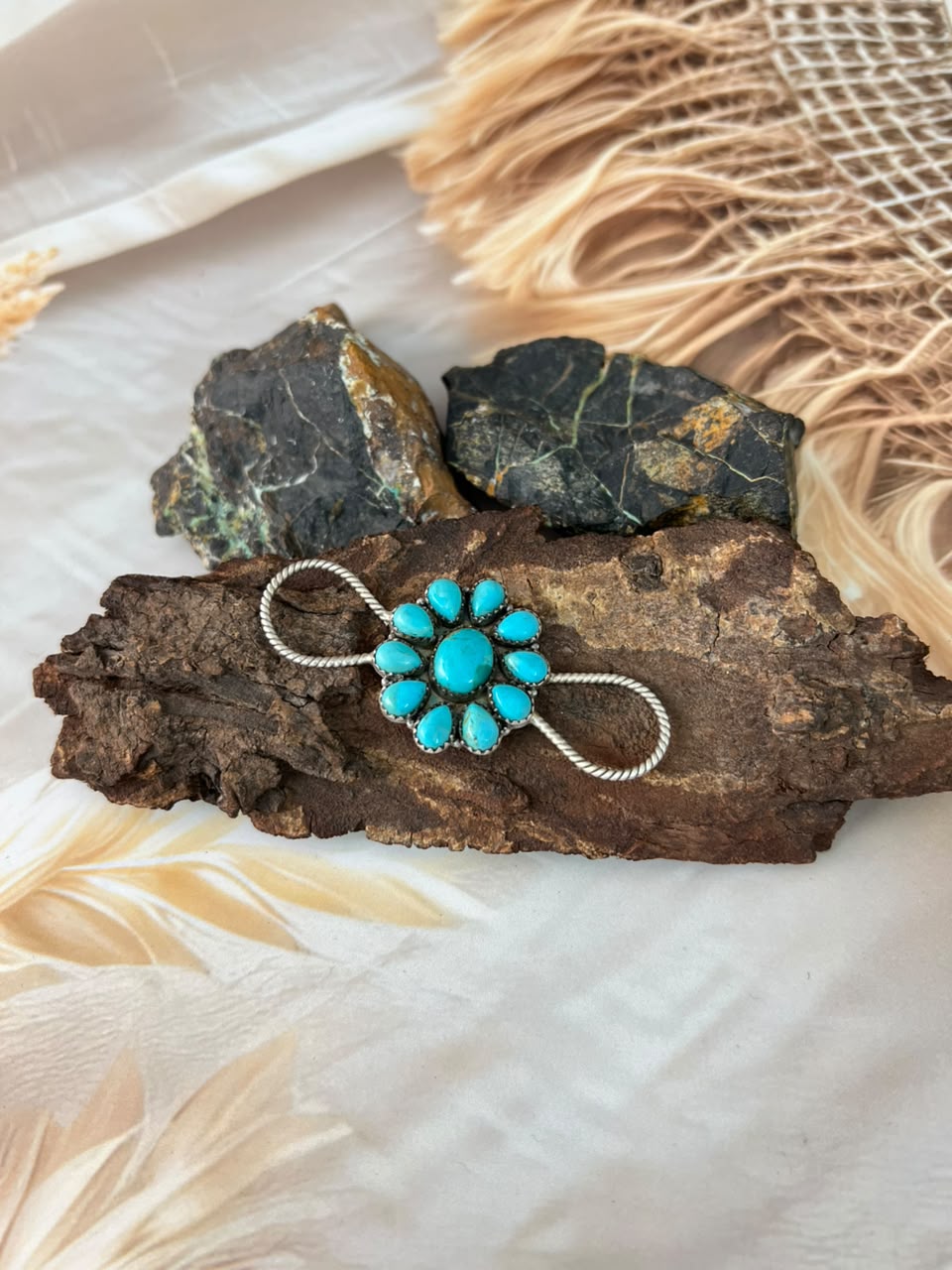 Handmade Sterling Silver Kingman Turquoise Scarf Charm Signed Nizhoni