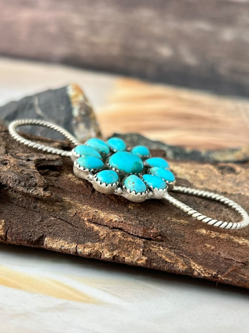 Handmade Sterling Silver Kingman Turquoise Scarf Charm Signed Nizhoni