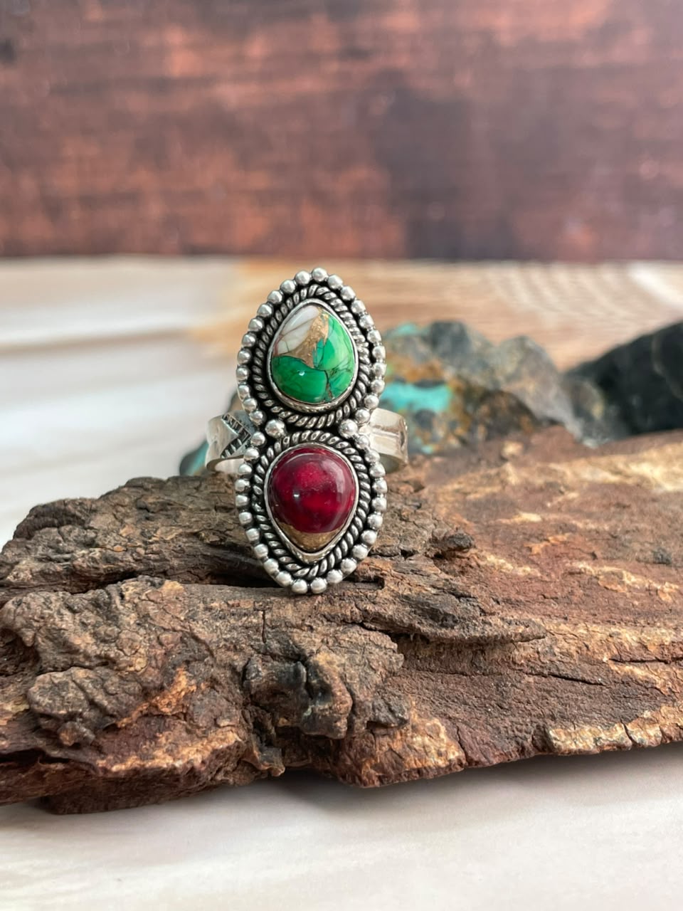 Handmade Sterling Silver Christmas Dahlia Collection: Adjustable Ring Signed Nizhoni