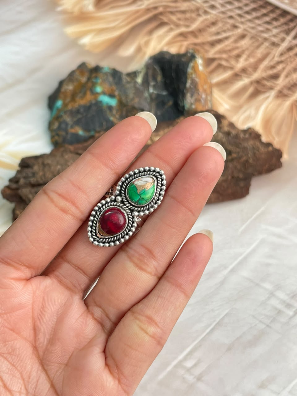 Handmade Sterling Silver Christmas Dahlia Collection: Adjustable Ring Signed Nizhoni