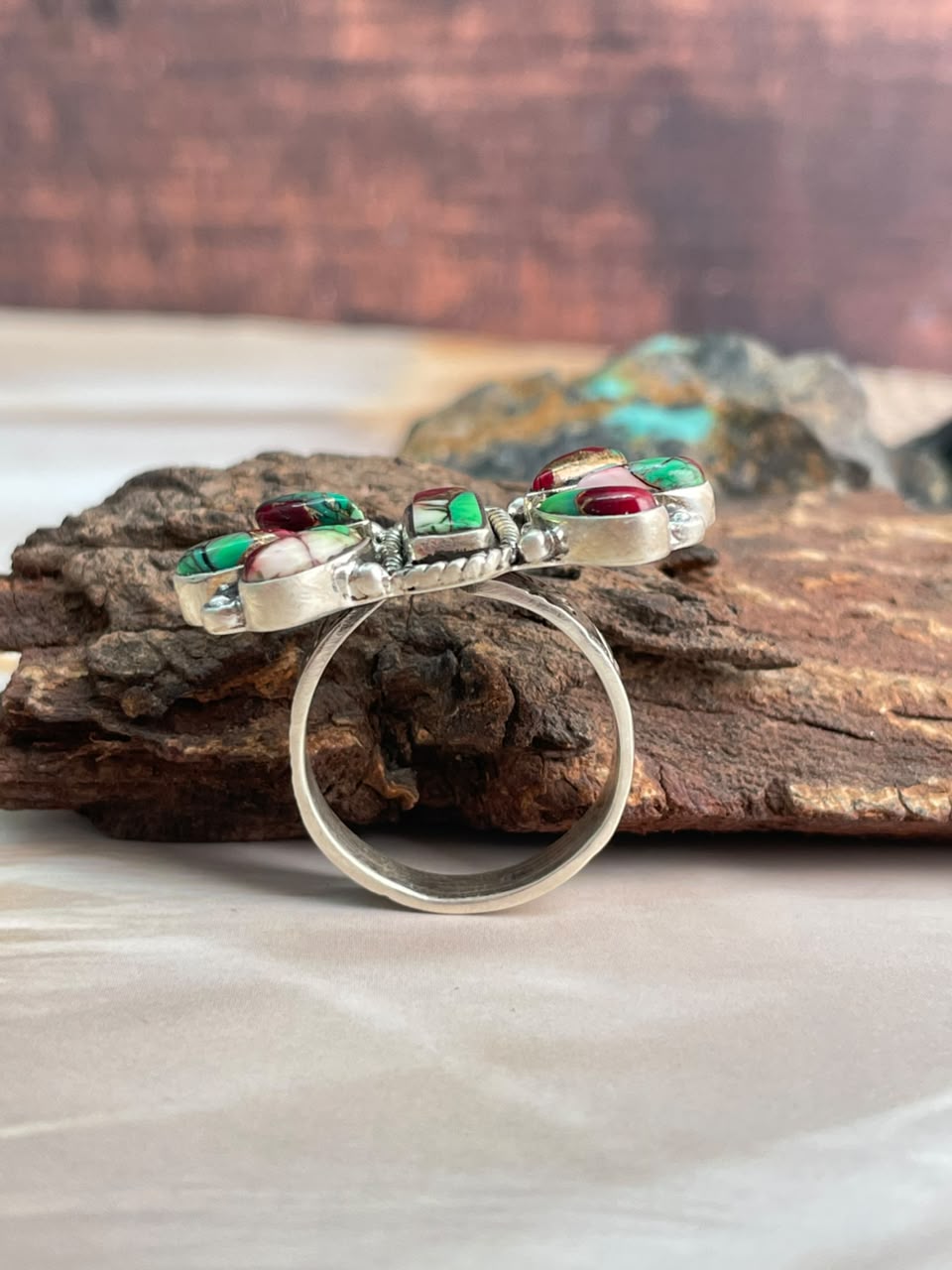 Handmade Sterling Silver Christmas Dahlia Collection: Adjustable Ring Signed Nizhoni