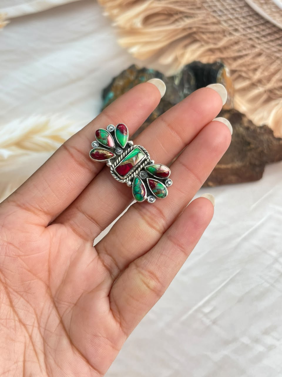 Handmade Sterling Silver Christmas Dahlia Collection: Adjustable Ring Signed Nizhoni