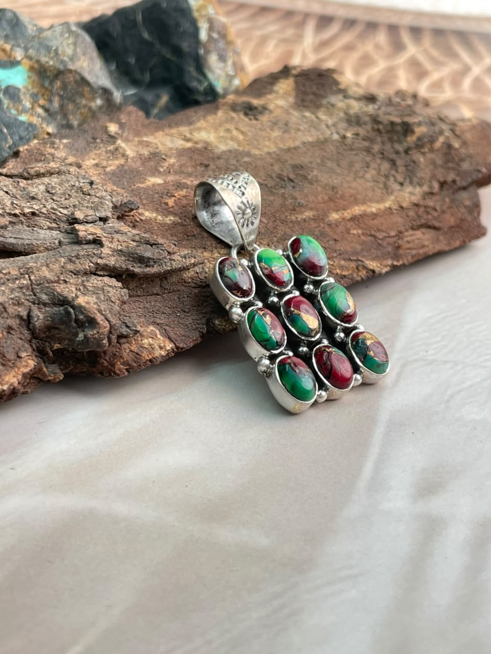 Handmade Sterling Silver Christmas Dahlia Collection: Bar Pendant Signed Nizhoni