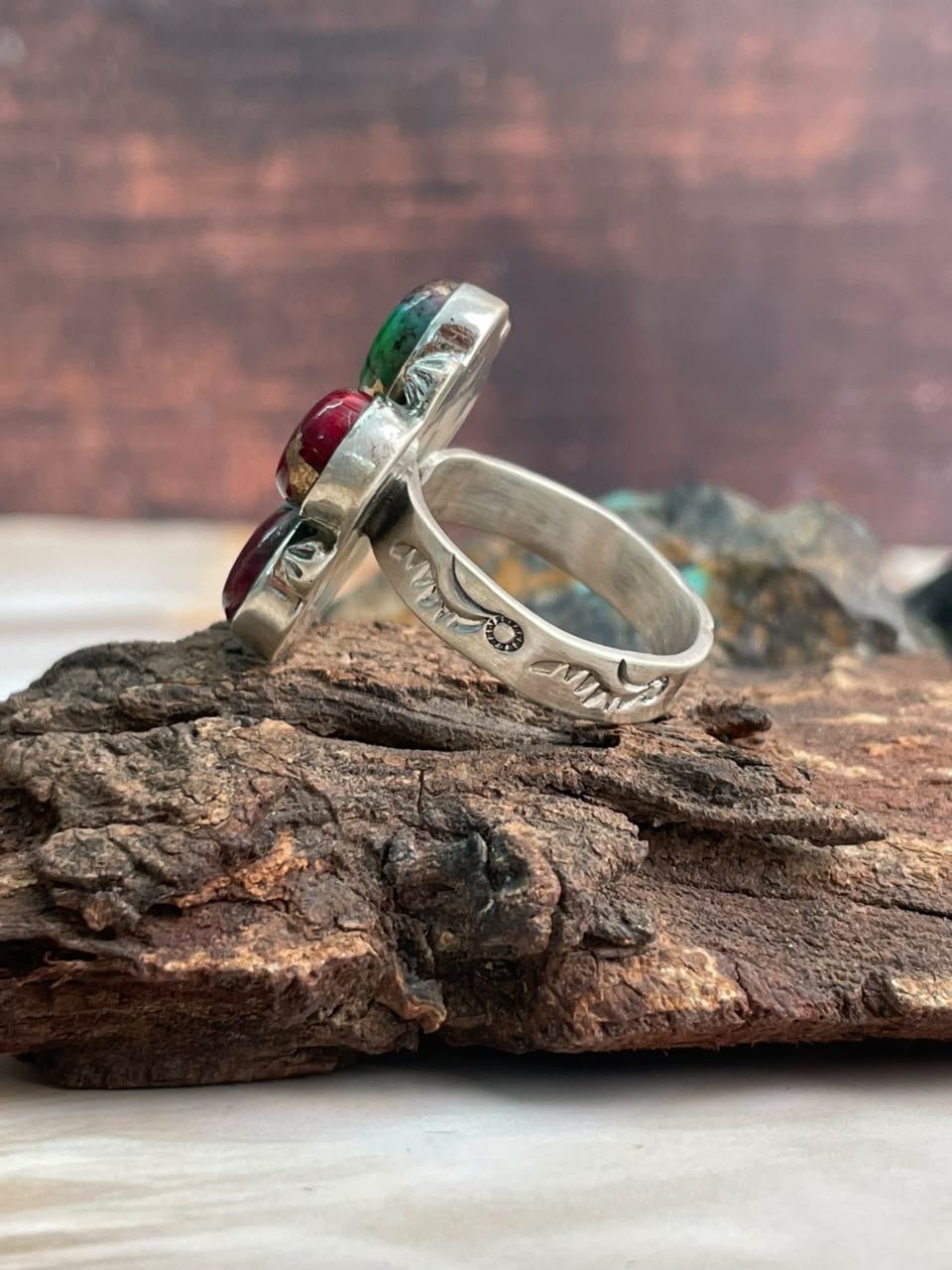 Handmade Sterling Silver Christmas Dahlia Collection: Adjustable Ring Signed Nizhoni