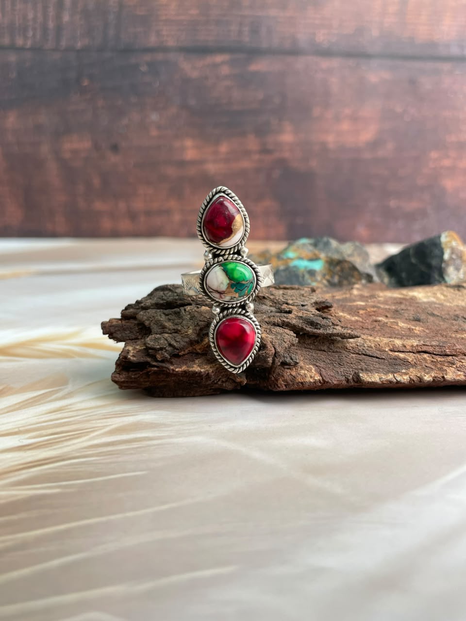 Handmade Sterling Silver Christmas Dahlia Collection: Adjustable Ring Signed Nizhoni