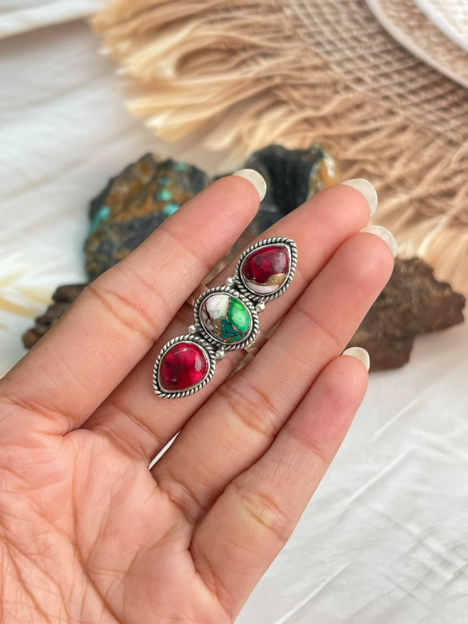 Handmade Sterling Silver Christmas Dahlia Collection: Adjustable Ring Signed Nizhoni