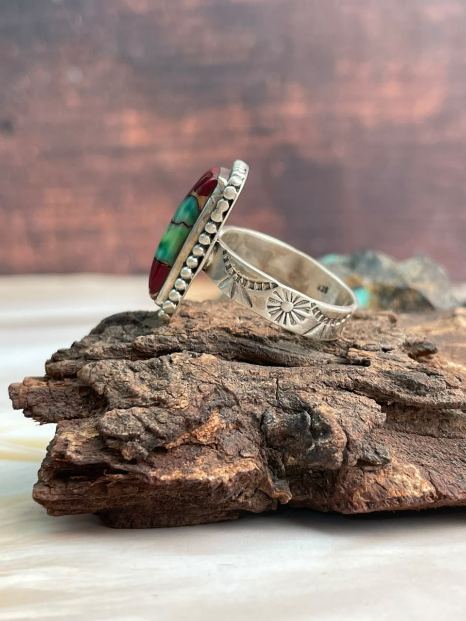 Handmade Sterling Silver Christmas Dahlia Collection: Adjustable Bar Ring Signed Nizhoni