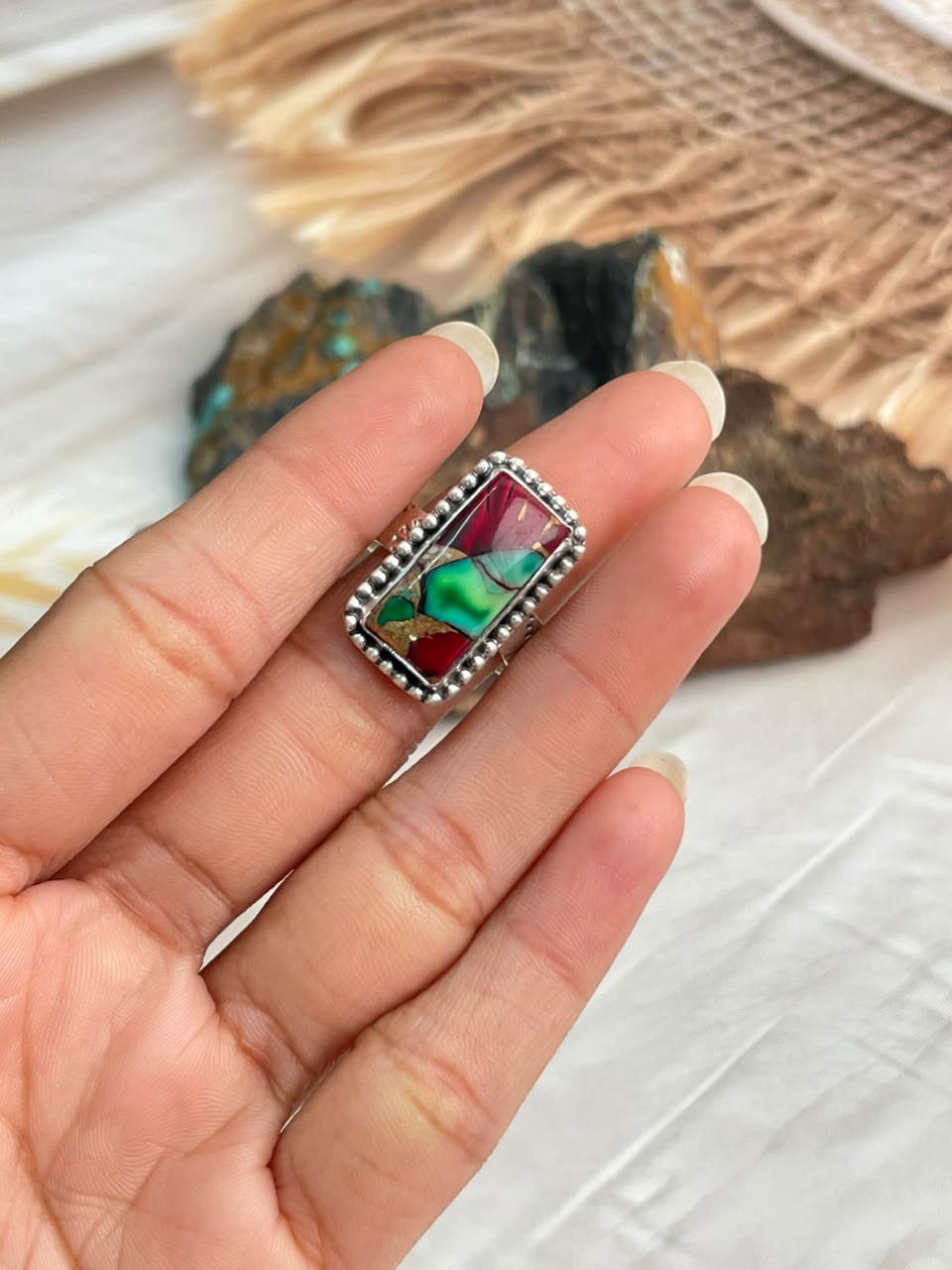 Handmade Sterling Silver Christmas Dahlia Collection: Adjustable Bar Ring Signed Nizhoni