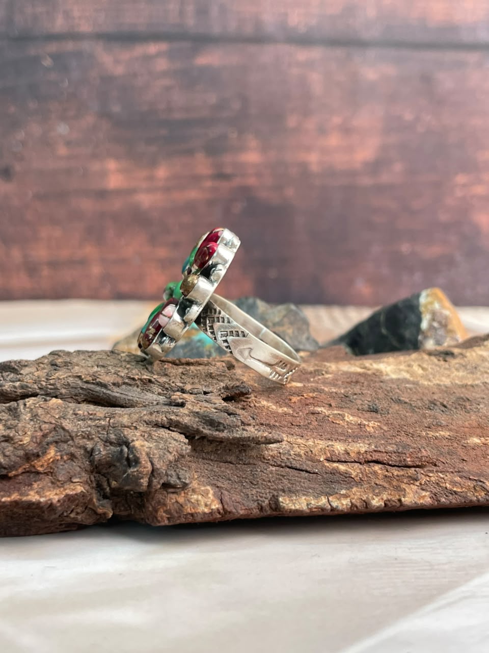 Handmade Sterling Silver Christmas Dahlia Collection: Adjustable Ring Signed Nizhoni