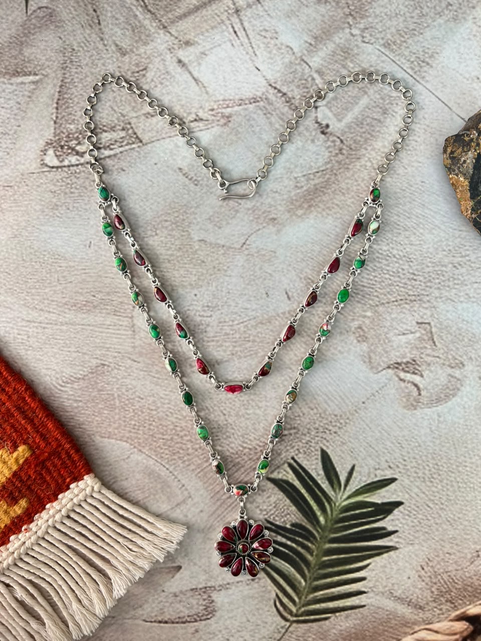 Handmade Sterling Silver Christmas Dahlia Collection: Layerd Necklace Signed Nizhoni