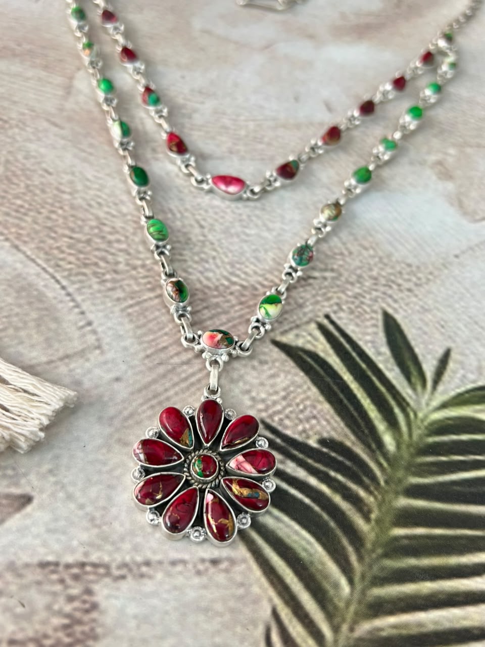 Handmade Sterling Silver Christmas Dahlia Collection: Layerd Necklace Signed Nizhoni