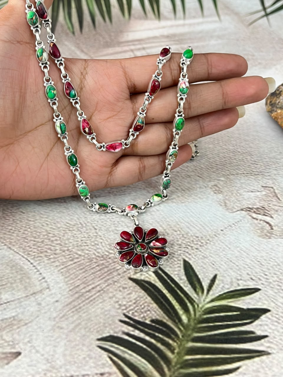 Handmade Sterling Silver Christmas Dahlia Collection: Layerd Necklace Signed Nizhoni