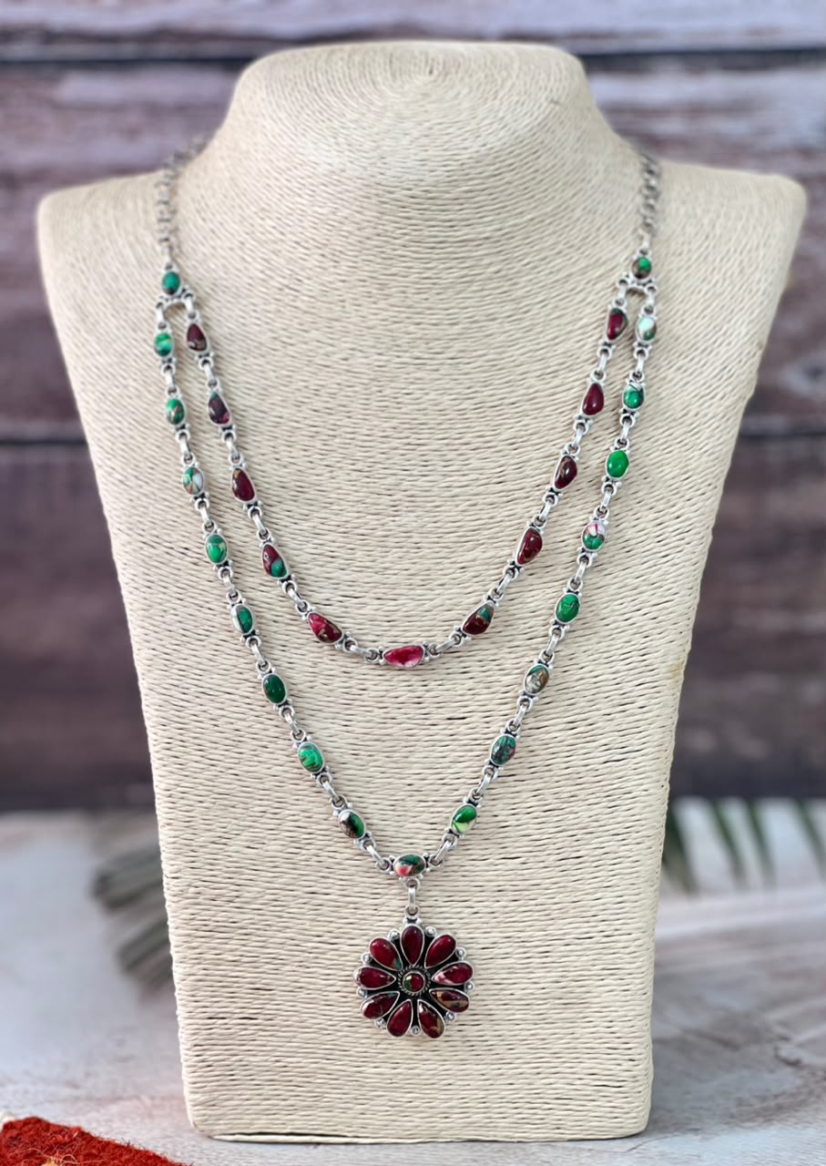 Handmade Sterling Silver Christmas Dahlia Collection: Layerd Necklace Signed Nizhoni
