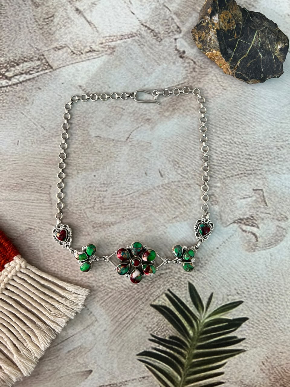 Handmade Sterling Silver Christmas Dahlia Collection: Choker Necklace Signed Nizhoni