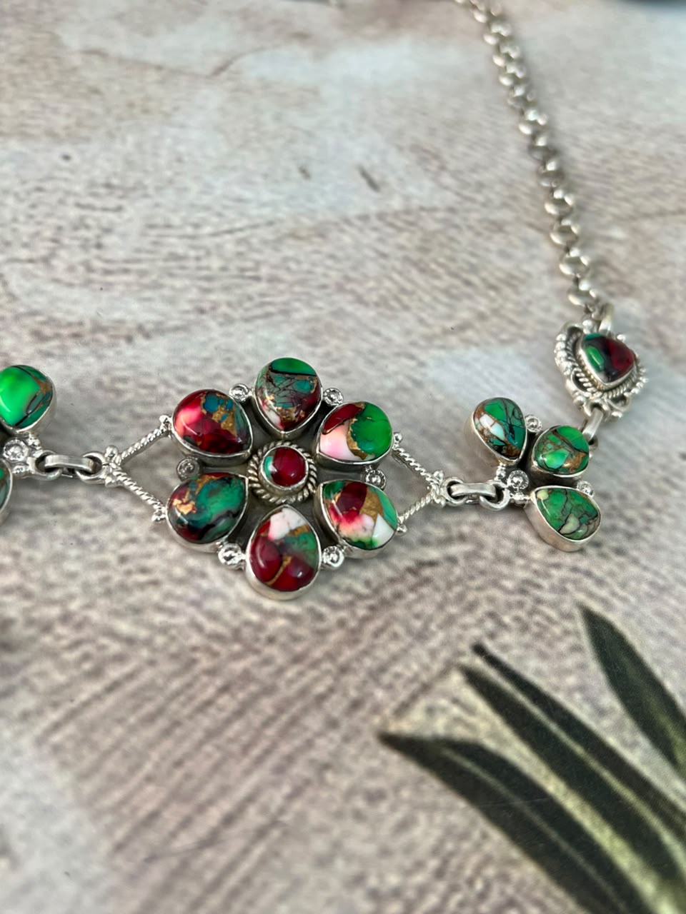 Handmade Sterling Silver Christmas Dahlia Collection: Choker Necklace Signed Nizhoni