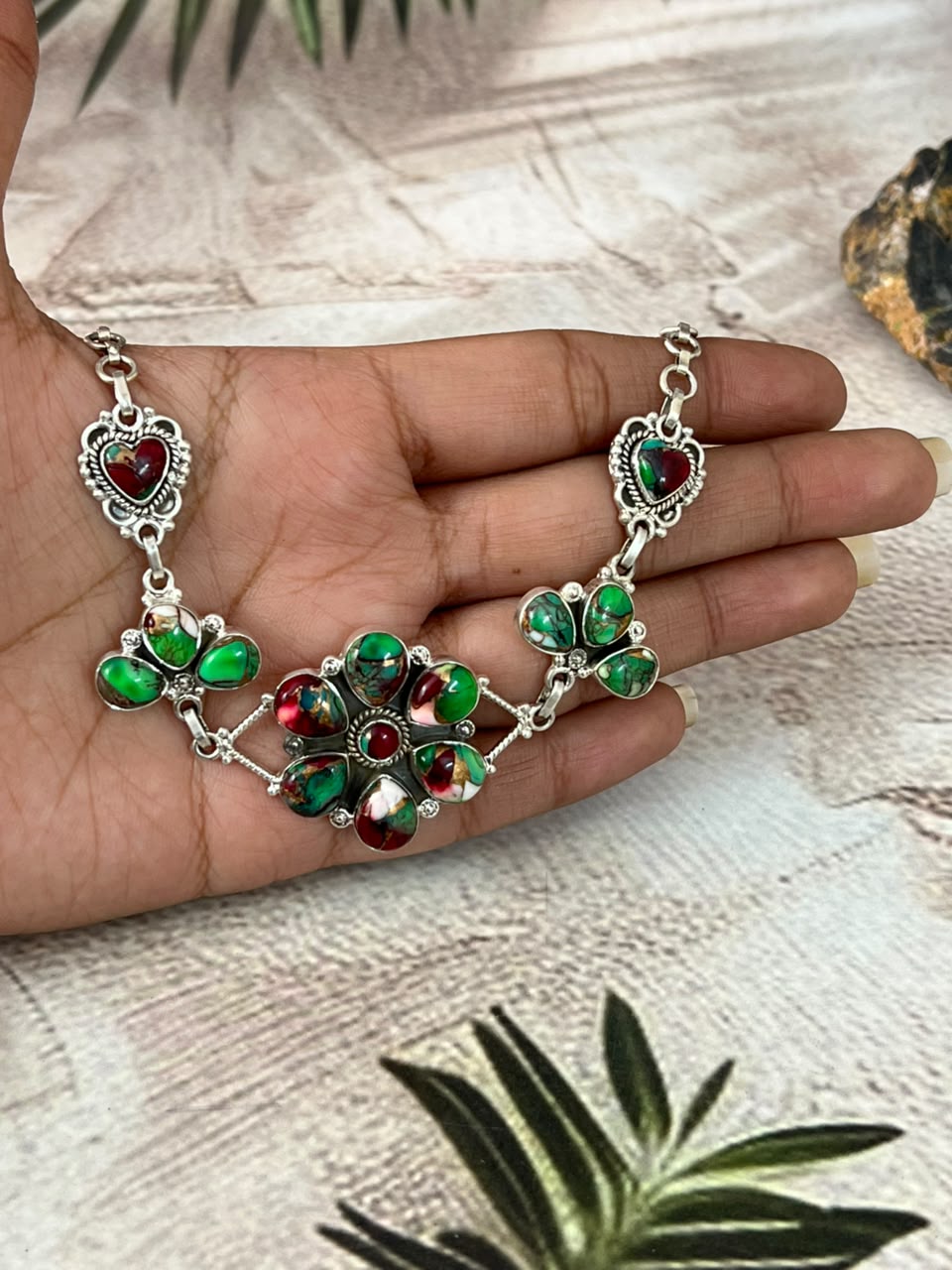 Handmade Sterling Silver Christmas Dahlia Collection: Choker Necklace Signed Nizhoni