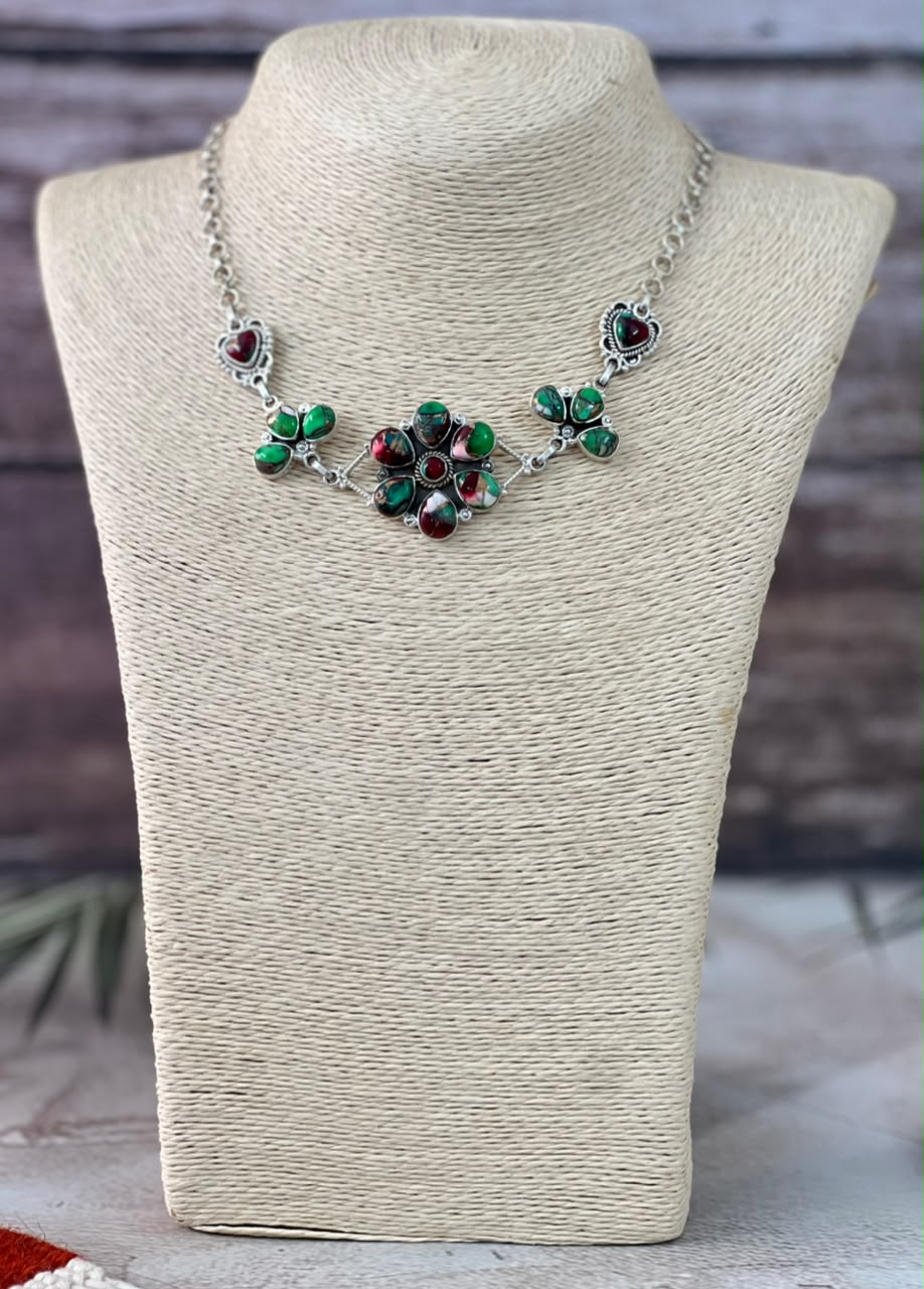 Handmade Sterling Silver Christmas Dahlia Collection: Choker Necklace Signed Nizhoni