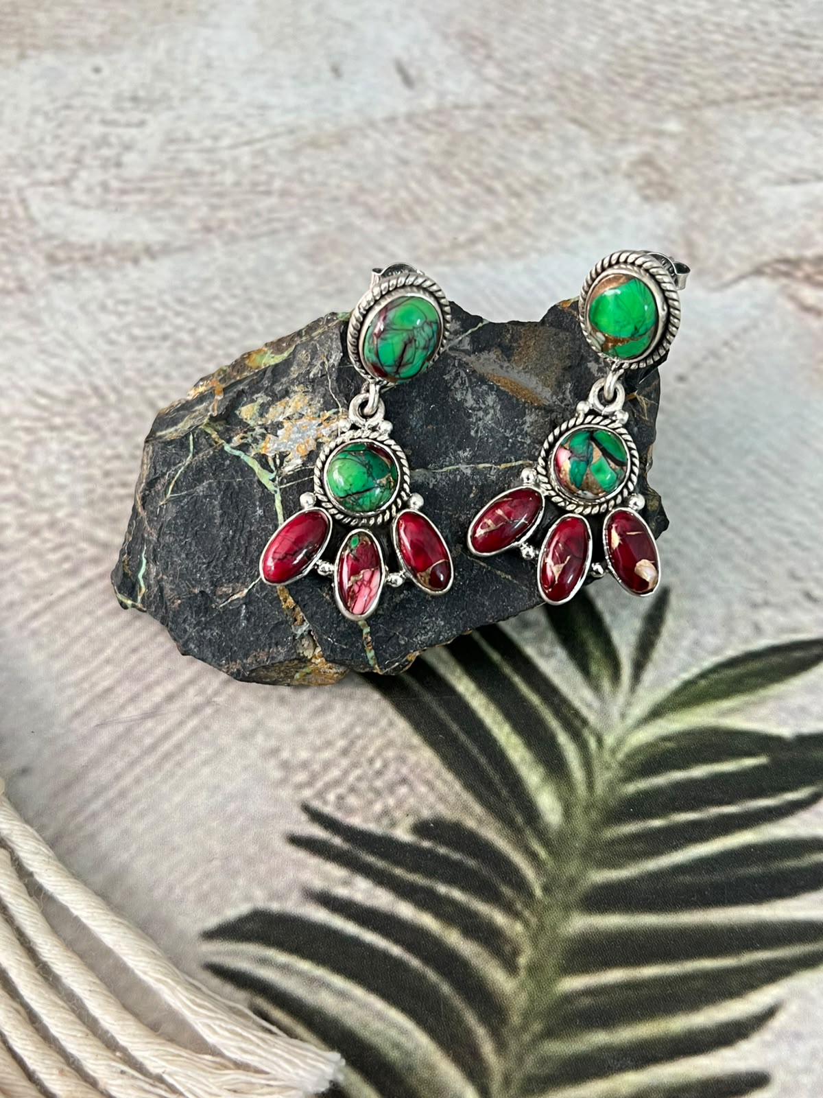 Handmade Sterling Silver Christmas Dahlia Collection: Post Dangle Earrings Signed Nizhoni