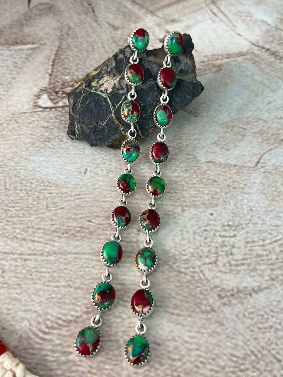Handmade Sterling Silver Christmas Dahlia Collection: Post Dangle Earrings Signed Nizhoni